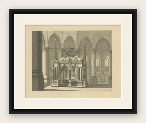 William the Silent Tomb, Antique Delft Nieuwe Kerk Engraving c.1840, shown framed