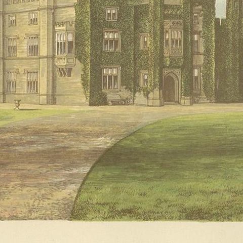 Antique Print of Drakelowe Hall by Morris, circa 1880, close-up 2