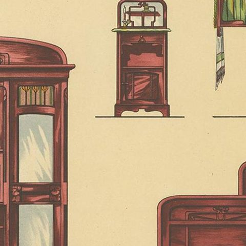 Pl. 50 Antique Print of Bedroom Furniture by Kramer 'circa 1910', close-up 2
