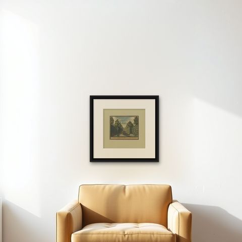 Old Print of Huis te Spijk, a former Castle and Estate, Velsen, the Netherlands, shown framed on a wall, true to size