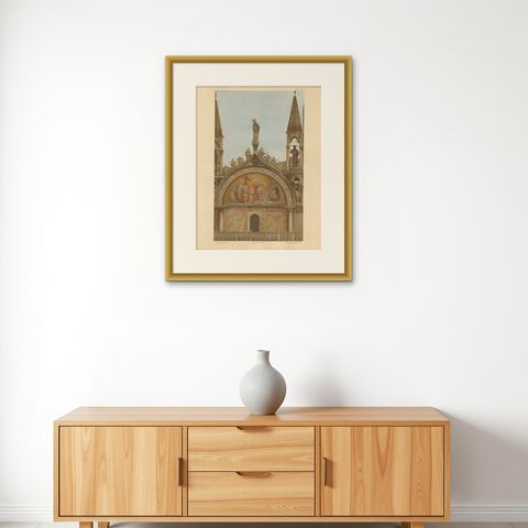 Antique Print of San Pietro of the Basilica of San Marco, Venice, Italy, 1881, shown framed on a wall, true to size