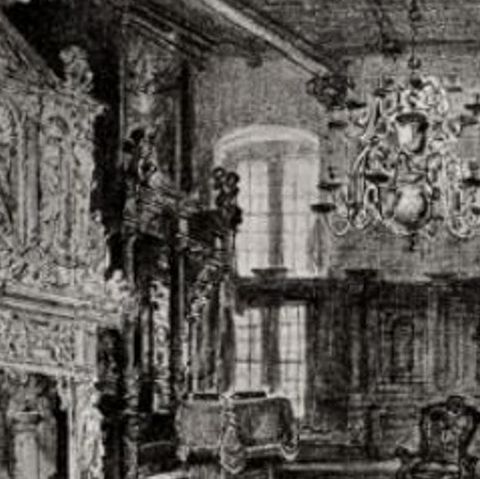 Antique Print of the Interior of the City Hall of Kampen by Lalanne, 1882, close-up 2