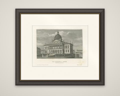 Boston State House on Beacon Hill, Antique Steel Engraving ca. 1850, shown framed