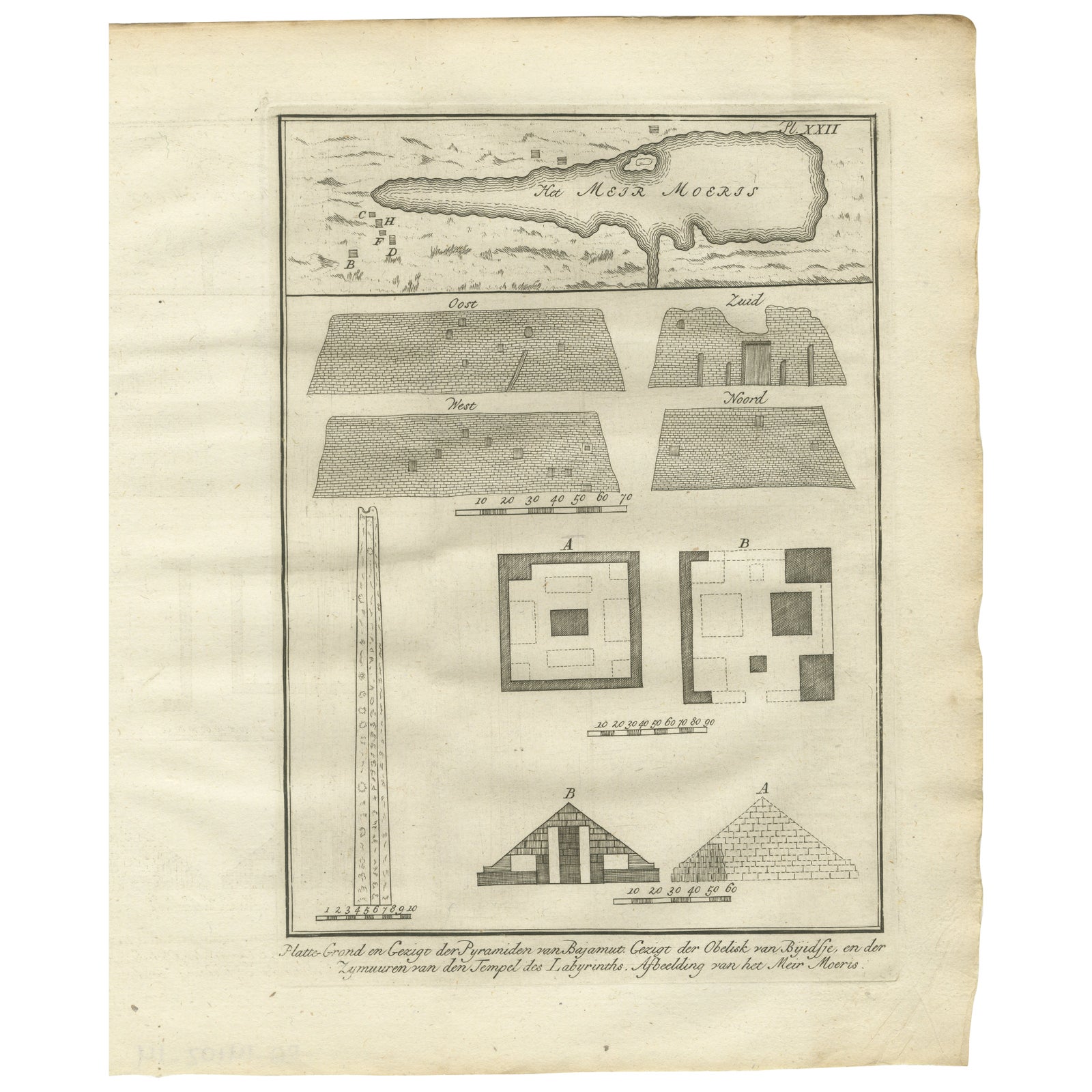Pyramids of Biahmu, Obelisk of Biggig, and Lake Moeris, Egypt Engraving, 1776