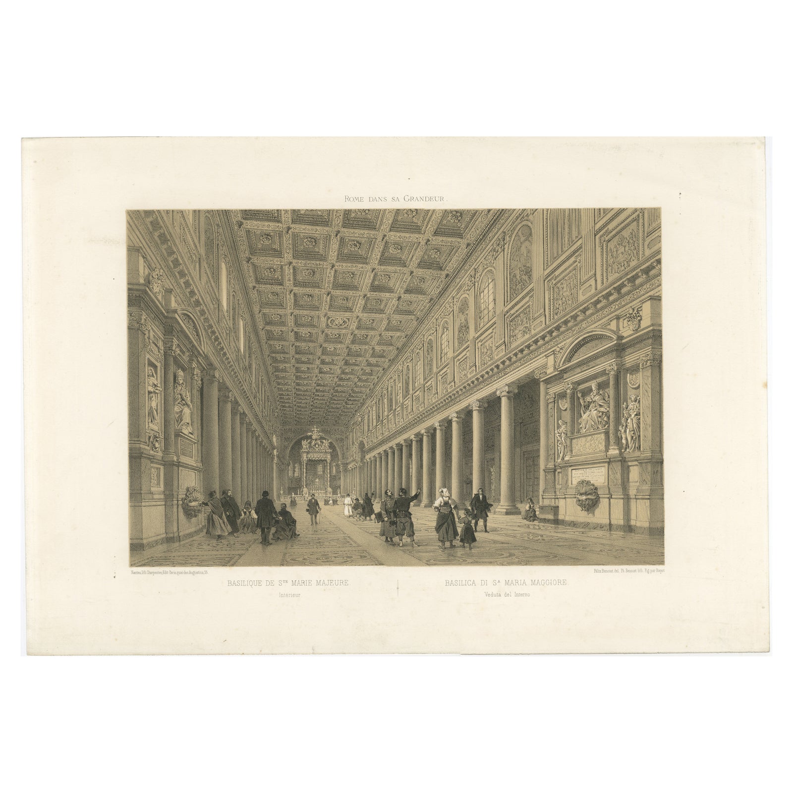 Basilica of Santa Maria Maggiore Interior, Rome, Benoist 1869 Lithograph