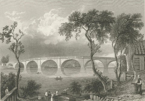 Charming Engraving of Kew Bridge over the River Thames, 1835, close-up 4