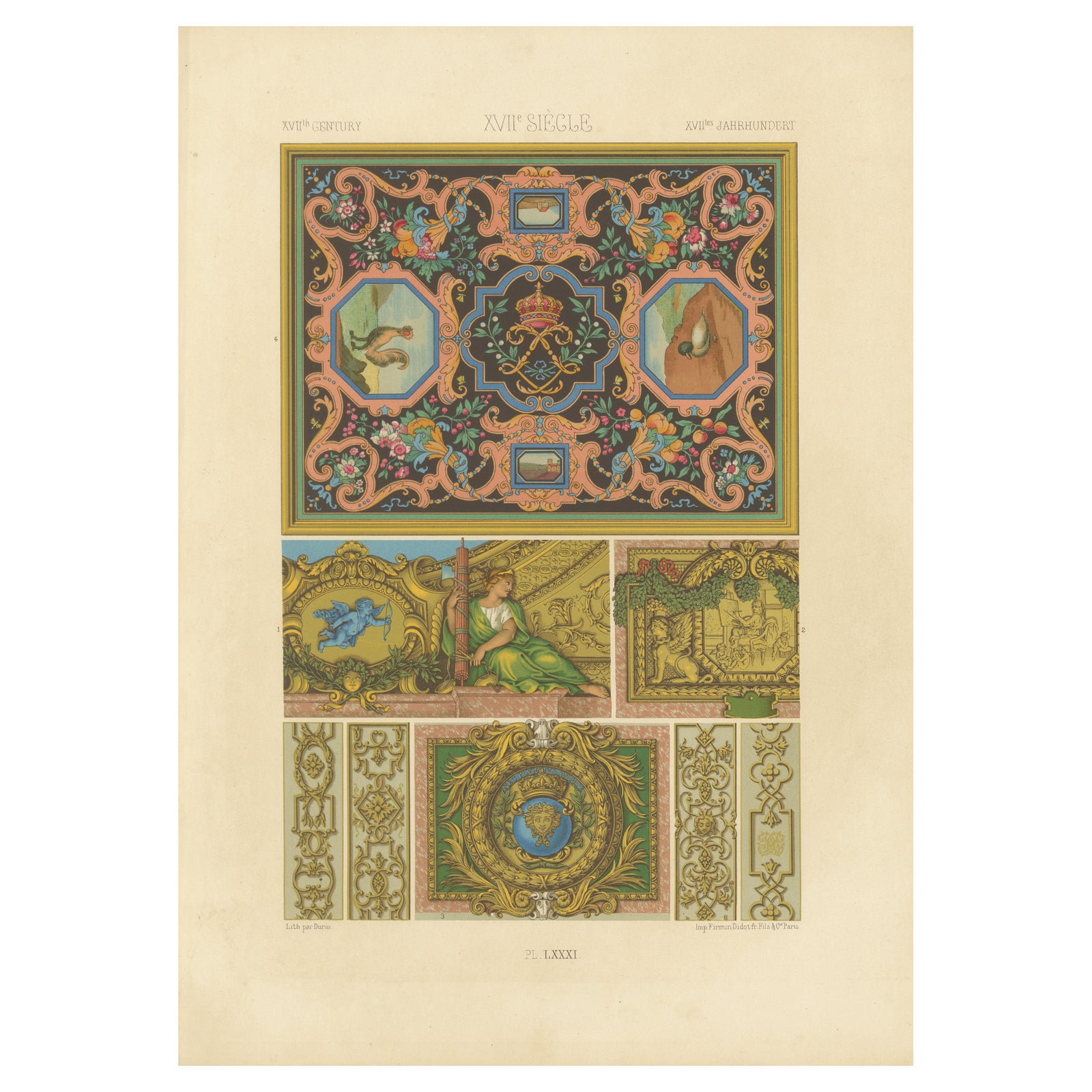 17th Century Decorative Ceiling and Panel Motifs, French Baroque Design, c.1869