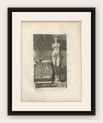 Antique Caryatid Sculpture of the Louvre Interior, Baltard Paris 1803, shown framed