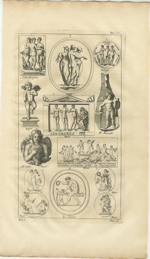 Classical Putti and Three Graces Engraving, Montfaucon Antiquité Expliquée 1721, view 2