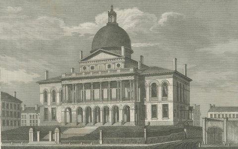Boston State House on Beacon Hill, Antique Steel Engraving ca. 1850, close-up 1