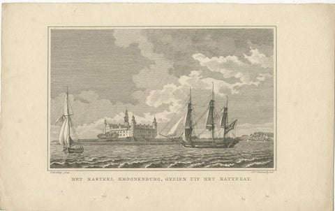Original Antique Print with a View of Kronborg Castle, Seeland, Denmark, 1826, view 2
