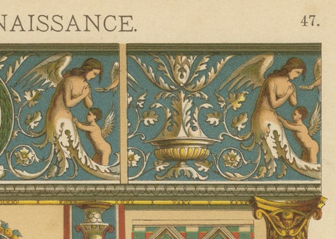 Italian Renaissance Architectural Frieze Print with Virtus Motto, 19th Century, close-up 1
