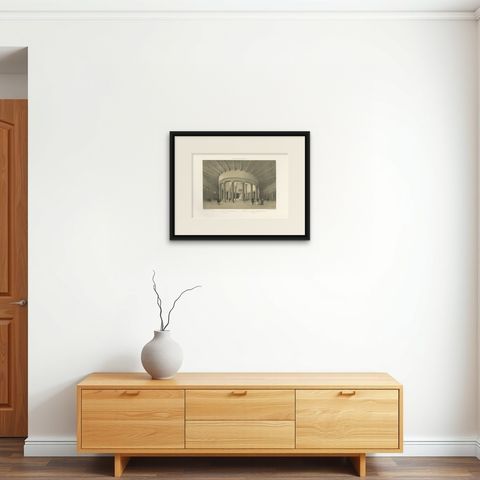 Interior of Santo Stefano Rotondo, Rome, Benoist 1869 Lithograph, shown framed on a wall, true to size