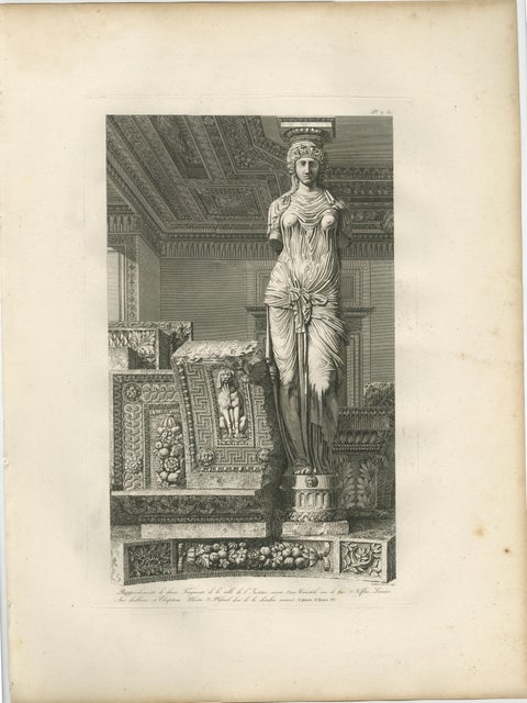 Antique Caryatid Sculpture of the Louvre Interior, Baltard Paris 1803