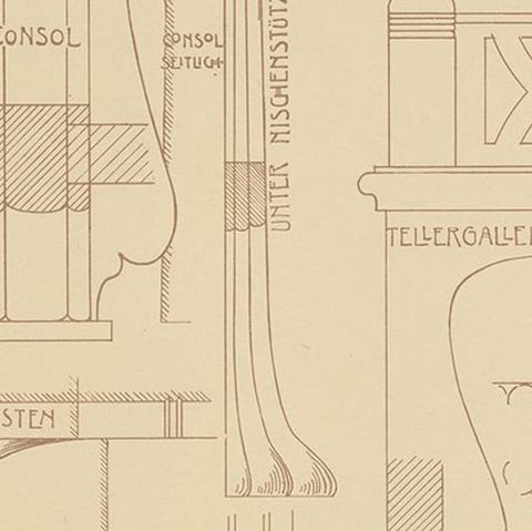 Pl. 33 Antique Print of Furniture Details by Kramer, circa 1910, close-up 2