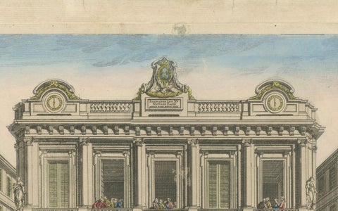The Exchange Hall in Lyon, 18th Century Hand-Colored Engraving by Daumont, close-up 6