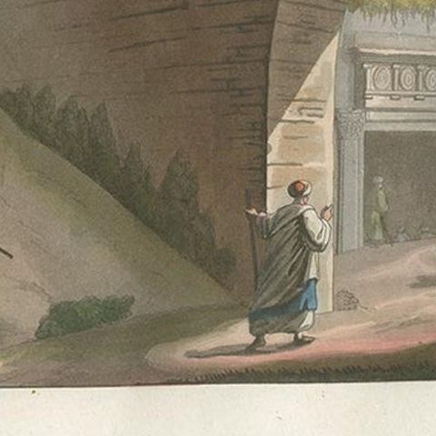 Antique Print of the Entrance to the Tomb of Absalom in Jerusalem, '1831', close-up 1