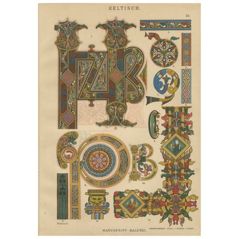 Celtic Manuscript Illumination Print by H. Dolmetsch, Germany ca. 1887