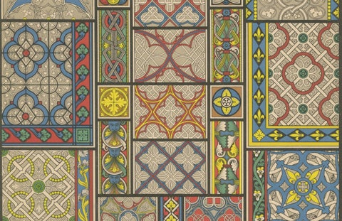 Medieval Floor Tile Patterns, Middle Ages Decorative Motifs, Plate XLV, c.1869, close-up 3