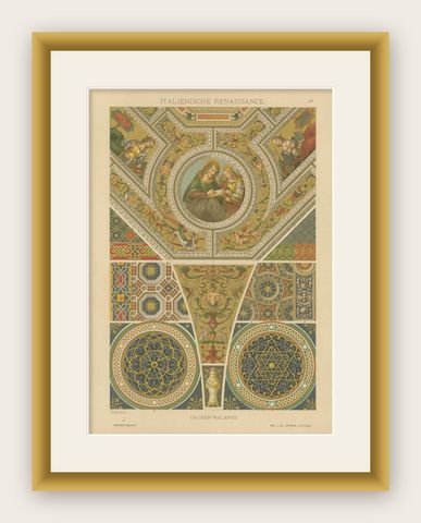 Italian Renaissance Ceiling Paintings from Ornamentenschatz, 1887, shown framed