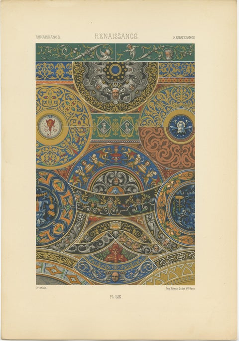 Pl. 59 Antique Print of Renaissance Ornaments by Racinet, circa 1890, view 2