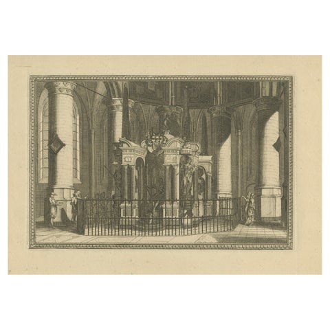 Tomb of William the Silent, Nieuwe Kerk Delft, Dutch Engraving, circa 1750