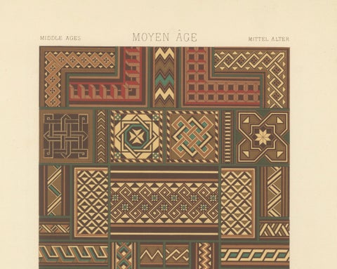 Middle Ages Interlace Motifs, Antique Print of Medieval Knotwork Patterns, 1869, close-up 2