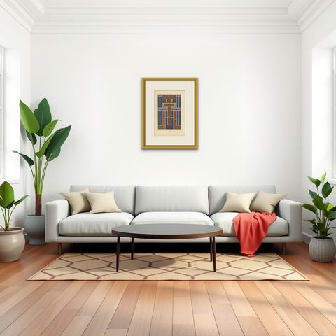 Pl. 66 Antique Print of Renaissance Ornaments by Racinet, circa 1890, shown framed in a room, true to size