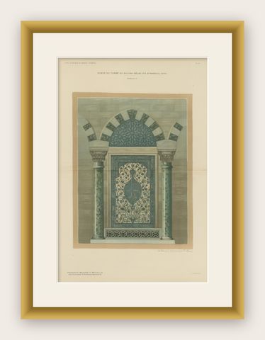 Antique Ottoman Iznik Tile Panel Print, Tomb of Sultan Selim II, Istanbul, 1924, shown framed