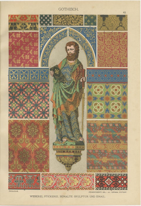 Gothic Decorative Art Prints: Stained Glass, Sculpture and Textile Motifs 1887, view 4