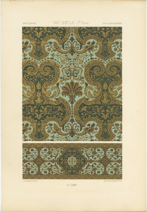 Pl. 75 Antique Print of XVIIth Century Ornaments by Racinet, circa 1890, view 2