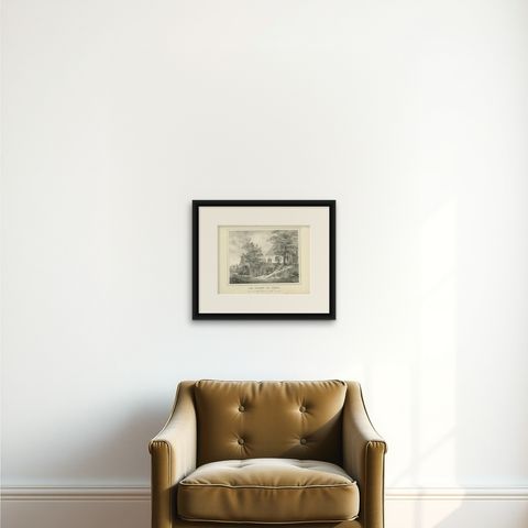 Antique Uncoloured Print of Tower 'De Beer' in Utrecht, the Netherlands, C.1830, shown framed on a wall, true to size