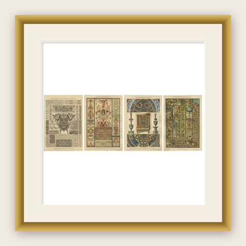 Set of 4 Renaissance Design Prints by H. Dolmetsch, Gobelins, Enamels and More, shown framed