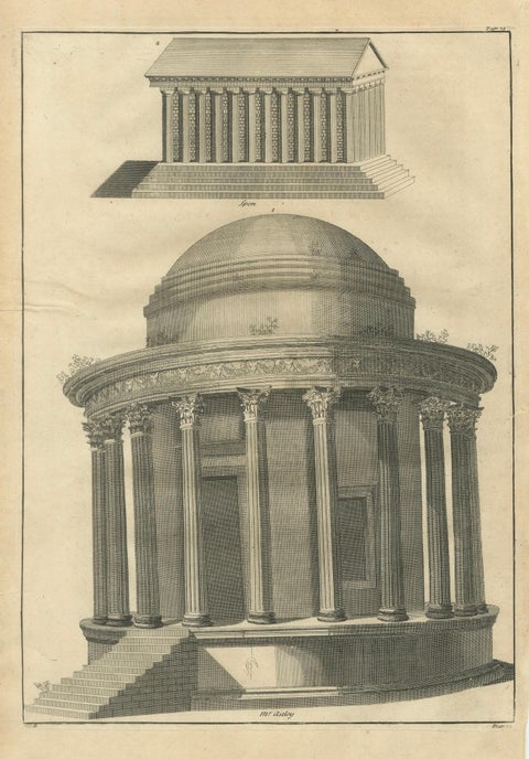 Temple of Vesta & Classical Rotunda Engraving, Montfaucon 1721, close-up 1
