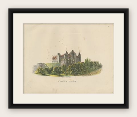 Antique Print of Kalmar Castle in Sweden, circa 1864, shown framed