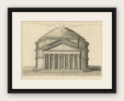 Eternal Echoes Engraved: The Pantheon, Rome's Ancient Marvel, circa 1705, shown framed