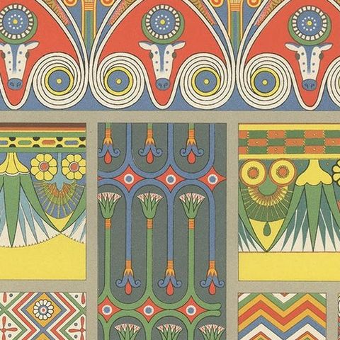 Pl. 3 Antique Print of Egyptian Painted Tomb Ceiling by Racinet, 'circa 1890', close-up 1
