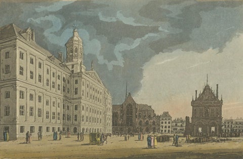 Antique View of the Amsterdam Town Hall, Hand-Colored Engraving c.1818, close-up 4