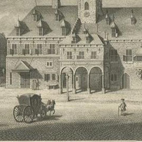 Antique Print of the City Hall of Gorinchem or Gorkum in The Netherlands, 1755, close-up 2