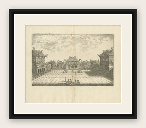Antique Print of the Imperial Palace in Peking by Nieuhof, 1668, shown framed