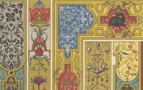 Renaissance Panel Ornament, 16th Century Decorative Design, Plate LXX, 1869, close-up 3