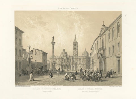 Basilica of Santa Maria Maggiore Façade, Rome, Benoist 1869 Lithograph, close-up 1