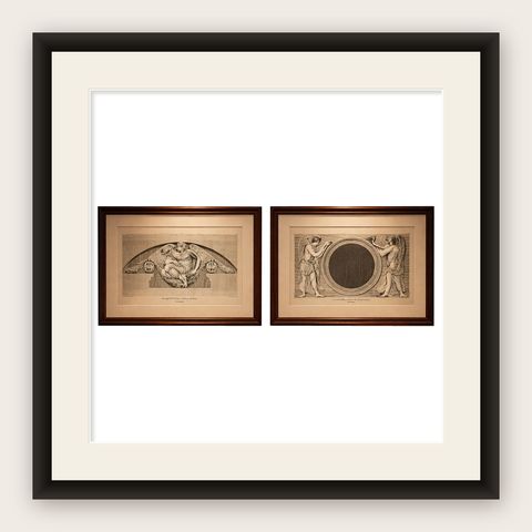 Louvre Architectural Bas-Relief Engravings Pair, French Neoclassical Plates 1803, shown framed
