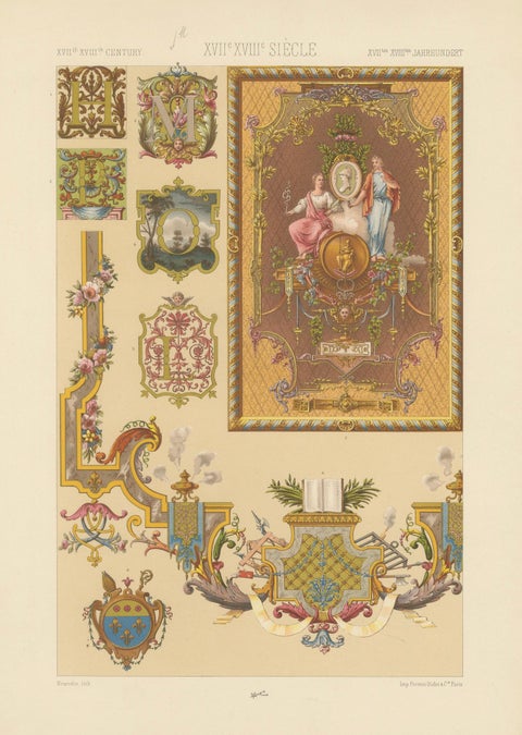 Louis XVI Decorative Ornament Chromolithograph by Albert Racinet, Paris, c. 1873, close-up 1