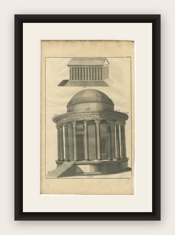 Temple of Vesta & Classical Rotunda Engraving, Montfaucon 1721, shown framed