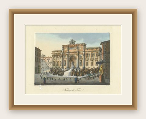 Trevi Fountain Rome, Antique Hand-Coloured Italian View by Gigli (c.1850), shown framed