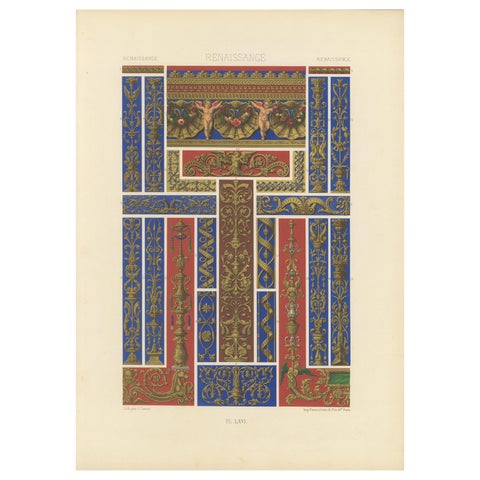 Renaissance Architectural Ornament, Gilded Scrollwork & Cherubs, Pl. LXVI, 1869