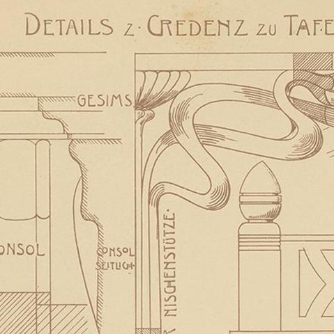 Pl. 33 Antique Print of Furniture Details by Kramer, circa 1910, close-up 1