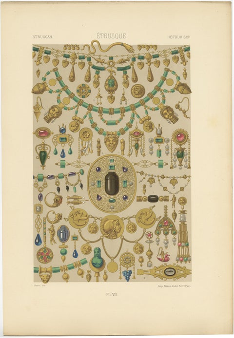 Pl. 7 Antique Print of Etruscan Ornaments by Racinet, circa 1890, view 3