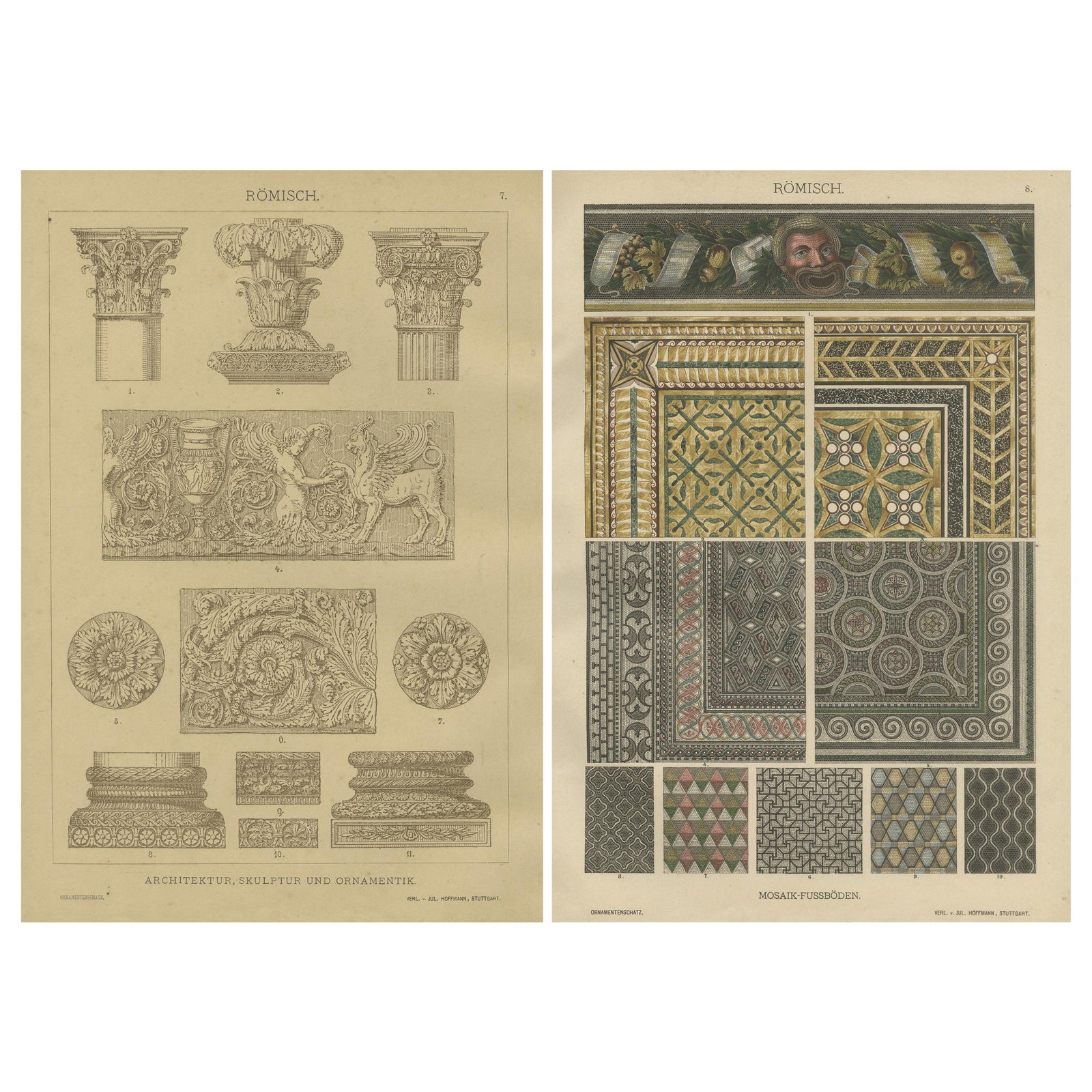 Antique Roman Architectural and Mosaic Ornament Prints, Published 1887